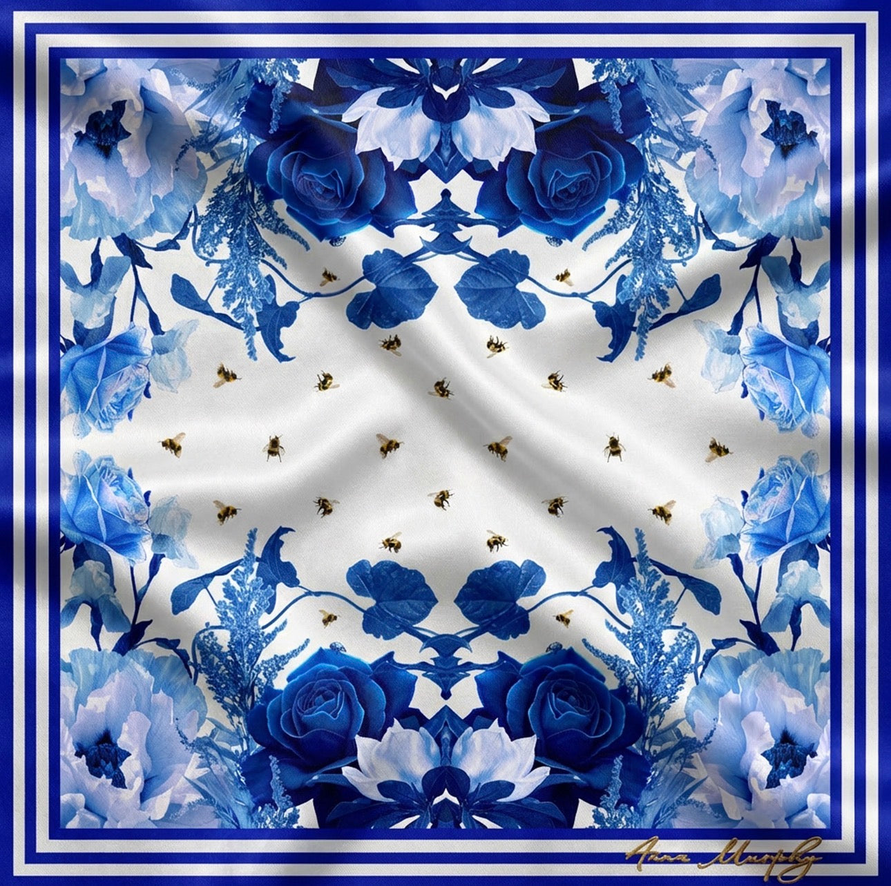 Blooming Blue Silk Scarf