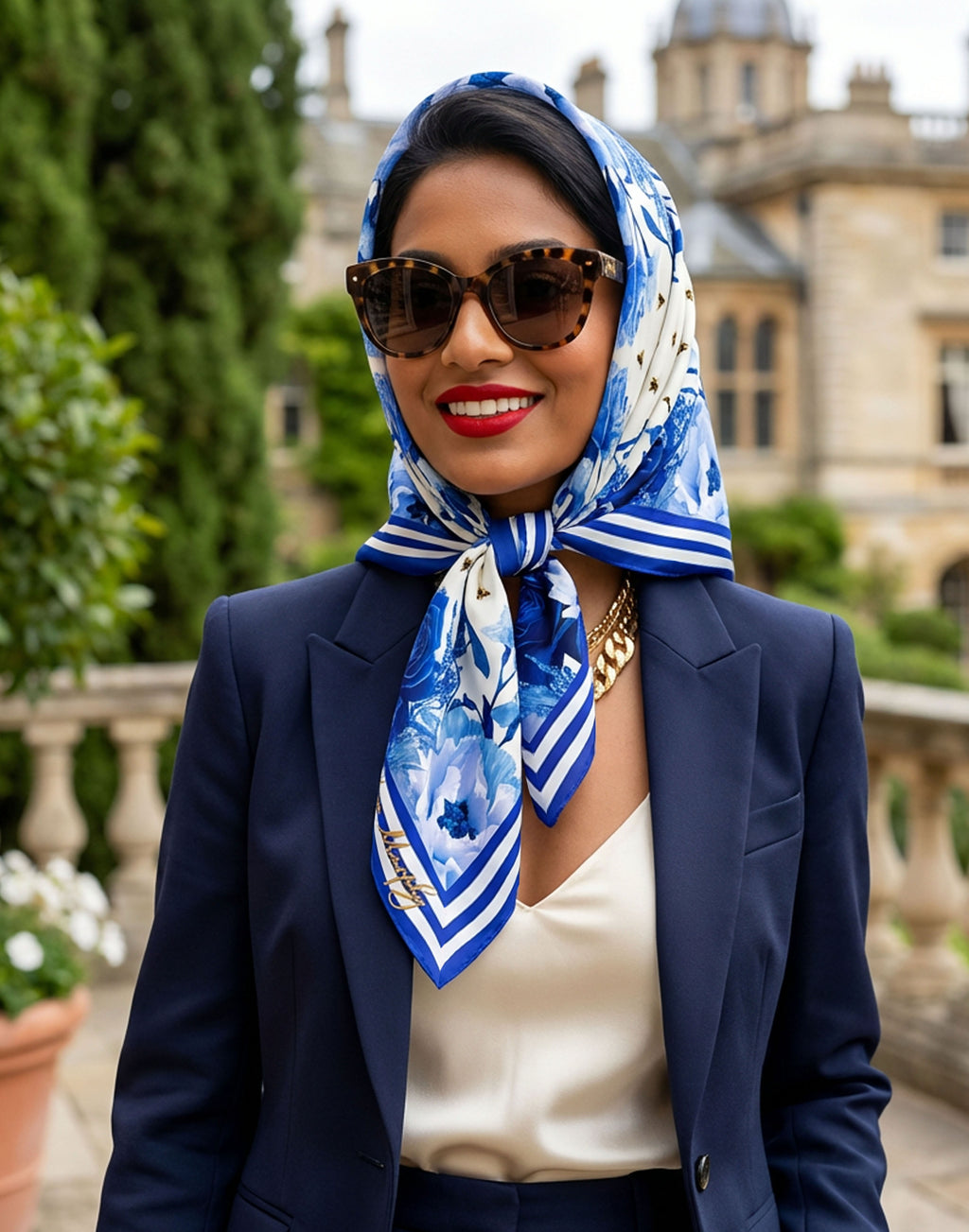 Blooming Blue Silk Scarf